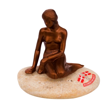 Figur, Den Lille Havfrue Lille Bronzeplast på natursten - 